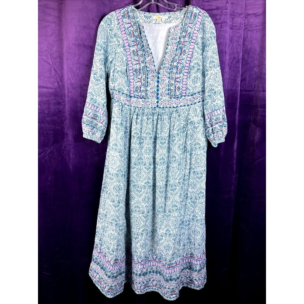 4 Boden Micro Floral Cotton Kaftan Dress Empire Waist Pockets